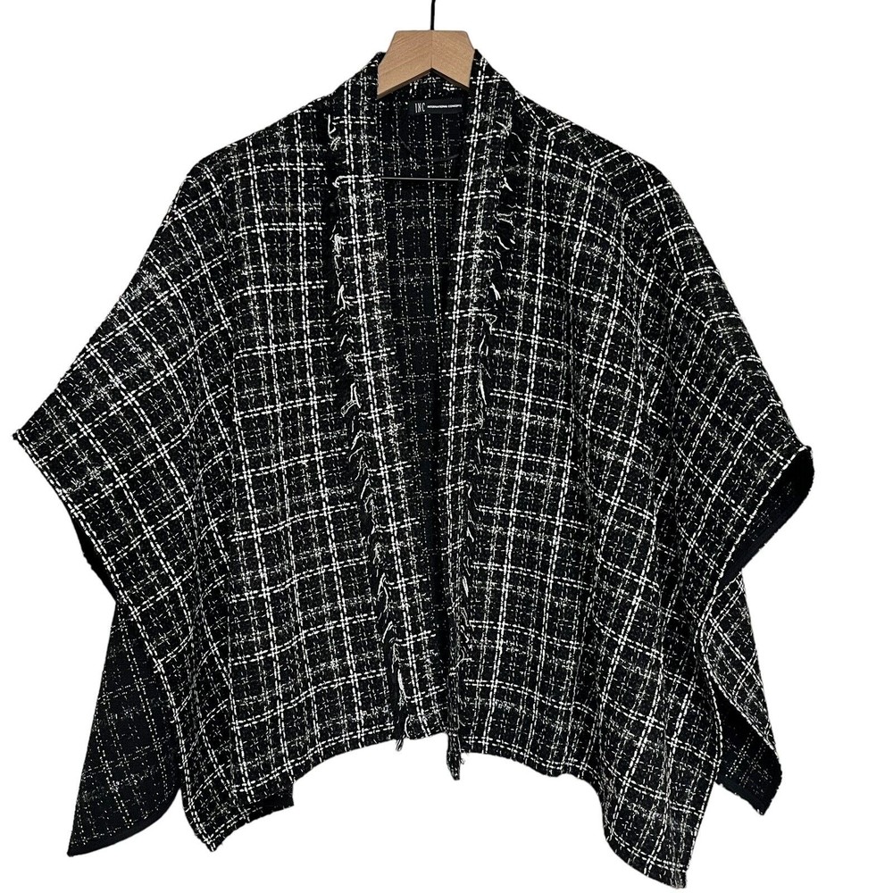 INC Tweed Kimono Topper Jacket Two-Tone Black Gray One Size